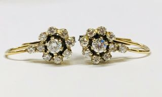 14 Karat Yellow Gold Vintage Diamond Dangling Earrings Halo Style 5