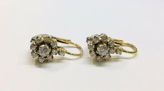 14 Karat Yellow Gold Vintage Diamond Dangling Earrings Halo Style 6