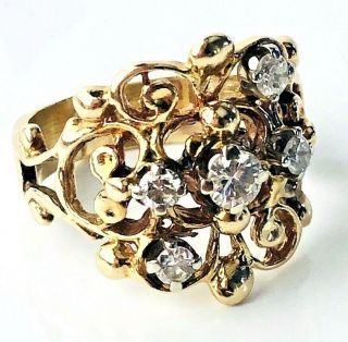 Antique 14K Yellow Gold Diamond Filigree/Nugget Band Ring.  60 TCW Size 7 2