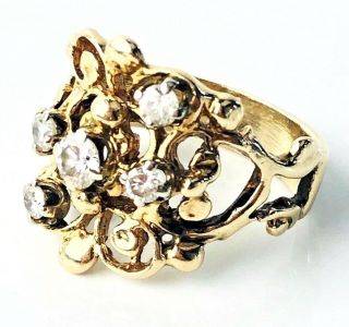 Antique 14K Yellow Gold Diamond Filigree/Nugget Band Ring.  60 TCW Size 7 4