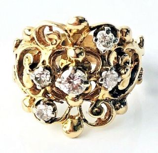 Antique 14K Yellow Gold Diamond Filigree/Nugget Band Ring.  60 TCW Size 7 5