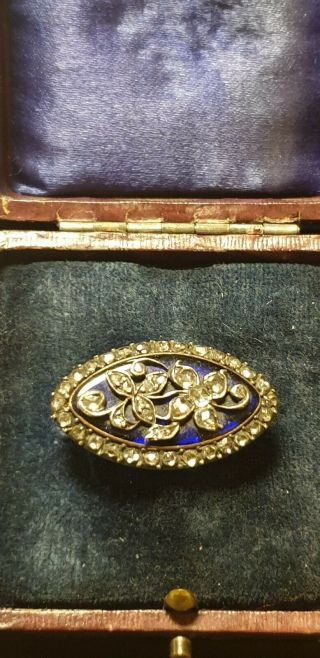 Georgian Brooch With Rough Cut Diamonds And Enamel Gold Back Early 19th C.