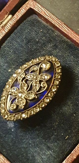 Georgian Brooch With Rough Cut Diamonds And Enamel Gold Back early 19th C. 7