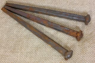 5 1/2” Barn Spikes 3 Large Square Nails Old Vintage Rusty Patina Iron Hangers