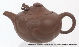 Vintage Yixing Pottery Tea Pot & Lid - Dragon Motif W/ Steam Indicator Whistle