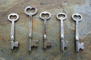Five Assorted Antique Flat Shaft Sargent Mortise Lock Skeleton Keys