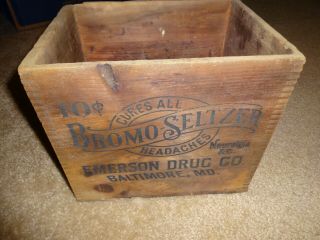 Vintage Bromo Seltzer Cures All Headaches Emerson Drug Baltimore Dove Tailed Box 2
