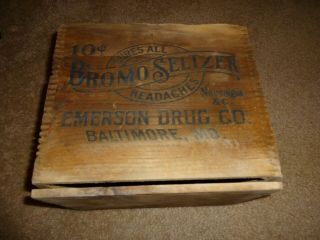 Vintage Bromo Seltzer Cures All Headaches Emerson Drug Baltimore Dove Tailed Box 4