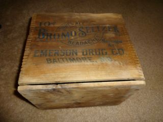 Vintage Bromo Seltzer Cures All Headaches Emerson Drug Baltimore Dove Tailed Box 5