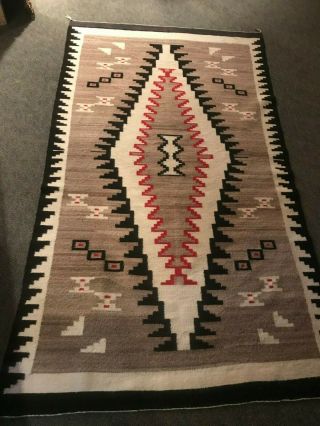 Antique Large Navajo Weaving Rug Klagetoh Grey Ground,  5’3” X 7’8”