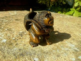 Hand Carved Wood Netsuke Troll / Oni Monster & Mask Collectable Boxwood Figure 1