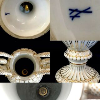 Jumbo Size Antique meissen porcelain Snake Urn Masterwork 12