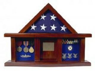 Military Medal Shadow Box With Display Case For 3x5 Flag - - Black Felt