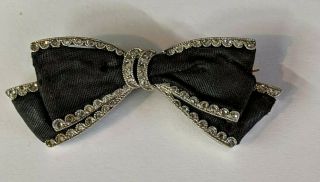 Rare Edwardian Platinum & 10k Diamond Black Bow Mourning Brooch/pin 7.  4 Grams