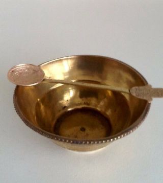 Antique Islamic Brass Bowl & Hand of Hamsa Coin Spoon 3