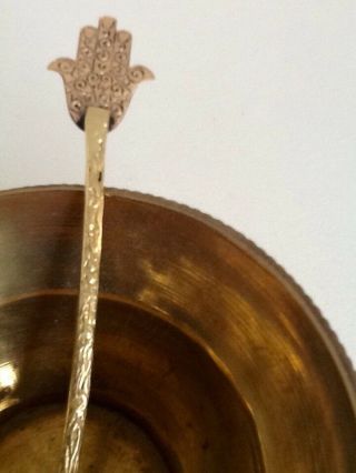 Antique Islamic Brass Bowl & Hand of Hamsa Coin Spoon 5