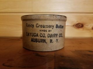 Stoneware Crock Fancy Creamery Butter Made By Cayuga Co.  Dairy Co Auburn,  N.  Y.