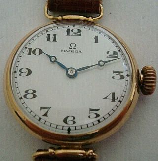 VINTAGE EXTREMELY RARE WW1 18 CT GOLD OMEGA OFFICERS WRIST WATCH DATED 1916 2