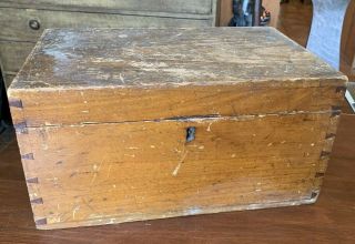 Antique Primitied Dovetailed Grain Painted Box From Vermont