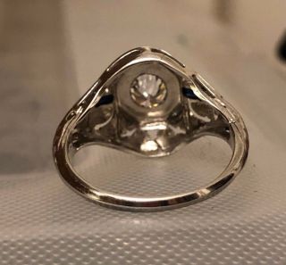 Antique Art Deco 18K White Gold Diamond & Sapphire Ring Size 6.  5 7