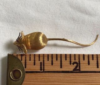 Three Vintage Gold Animal Pins Elephant (14K) Mouse (18K) Poodle (14K) 2