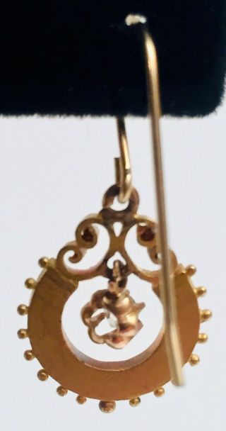 Vintage Antique Victorian 14K Yellow Gold Diamond Turquoise Drop Dangle Earrings 3
