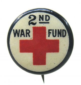 1917 Wwi 2nd War Fund Red Cross 3/4 " Pinback Button W/back Paper Home Front Z