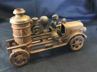 Old Vtg Collectible Cast Iron Toy Steam Fire Engine Hubley? Style Vehicle 2