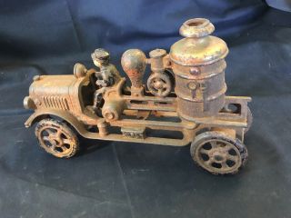Old Vtg Collectible Cast Iron Toy Steam Fire Engine Hubley? Style Vehicle 4