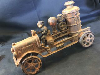 Old Vtg Collectible Cast Iron Toy Steam Fire Engine Hubley? Style Vehicle 5