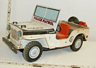 Police Patrol White Willy;s Jeep In White Tin Friction Toy Car Japan