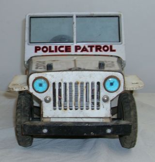 POLICE PATROL WHITE WILLY;S JEEP IN WHITE TIN FRICTION TOY CAR JAPAN 3