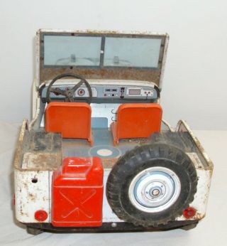 POLICE PATROL WHITE WILLY;S JEEP IN WHITE TIN FRICTION TOY CAR JAPAN 4