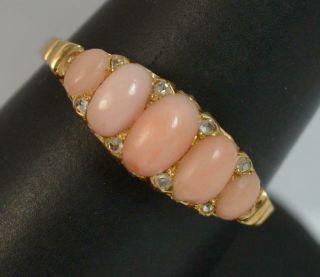 Victorian 18ct Gold Coral And Diamond Cluster Stack Ring D0327