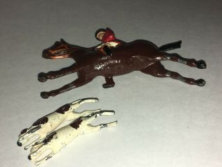 Vintage BRITAINS LEAD FIGURES - FOX HUNTER/HUNTSMAN & 3 DOGS - GALLOPING HORSE 5