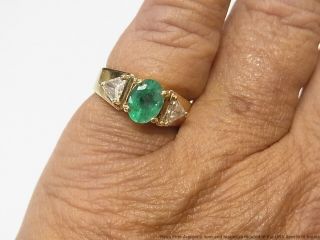 1.  10ct Natural Emerald 0.  84ctw Fine Trillion Diamond Ring 14k Gold Vintage 6.  5 12