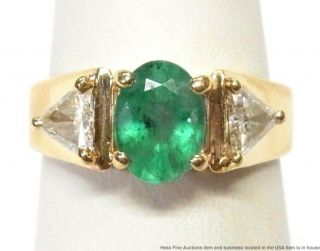 1.  10ct Natural Emerald 0.  84ctw Fine Trillion Diamond Ring 14k Gold Vintage 6.  5