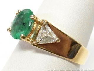 1.  10ct Natural Emerald 0.  84ctw Fine Trillion Diamond Ring 14k Gold Vintage 6.  5 2