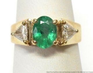 1.  10ct Natural Emerald 0.  84ctw Fine Trillion Diamond Ring 14k Gold Vintage 6.  5 3