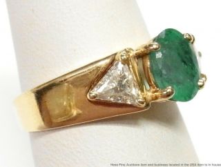 1.  10ct Natural Emerald 0.  84ctw Fine Trillion Diamond Ring 14k Gold Vintage 6.  5 4