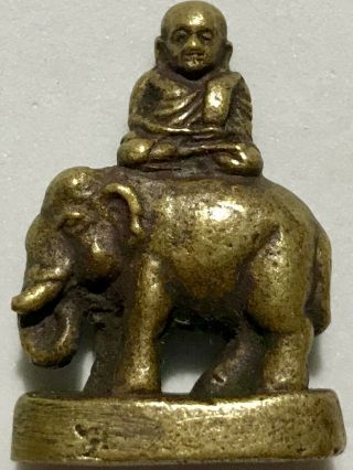 Phra Lp Ngern On Elephant Rare Old Thai Buddha Amulet Pendant Magic Ancient 31