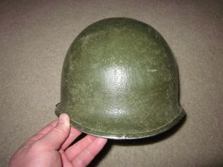 vintage WWII US Army front seam helmet and liner 2