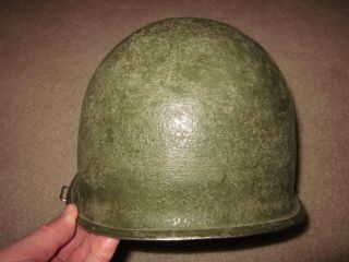 vintage WWII US Army front seam helmet and liner 3
