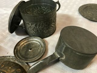 Antique Primitive Children ' s Toy Play Pressed Tin ABC Plate Cup Pan Hand Made 7