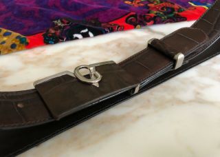 GIANNI VERSACE crocodile embossed brown leather belt w/ GV logo 38 from 1997 11