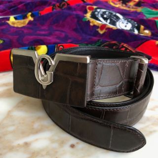 Gianni Versace Crocodile Embossed Brown Leather Belt W/ Gv Logo 38 From 1997
