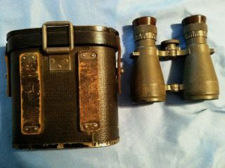 Wwi Wwii German Binoculars,  Leitz Wetzlar,  W/ Spindler & Hover Gottingen Case.