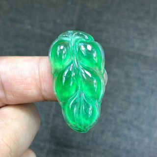Chinese Collectible Ice Green Jadeite Jade Rare Longevity Leaf Handwork Pendant