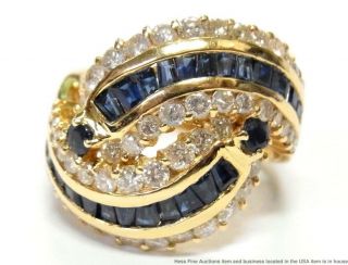 Fine Natural Blue Sapphire Diamond 14k Gold Ring Huge Vintage Crossover Bypass