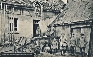 C1914 Crew In Front Of Bombproof Cellar Wwi German Military Photo Postcard